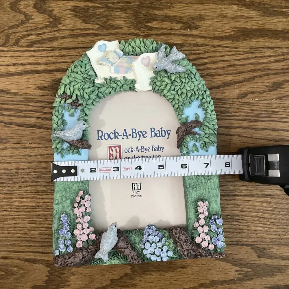 Vintage Baby Photo Frame 5x7 Rock A Bye Baby Nursery Textured Resin Trees Cradle